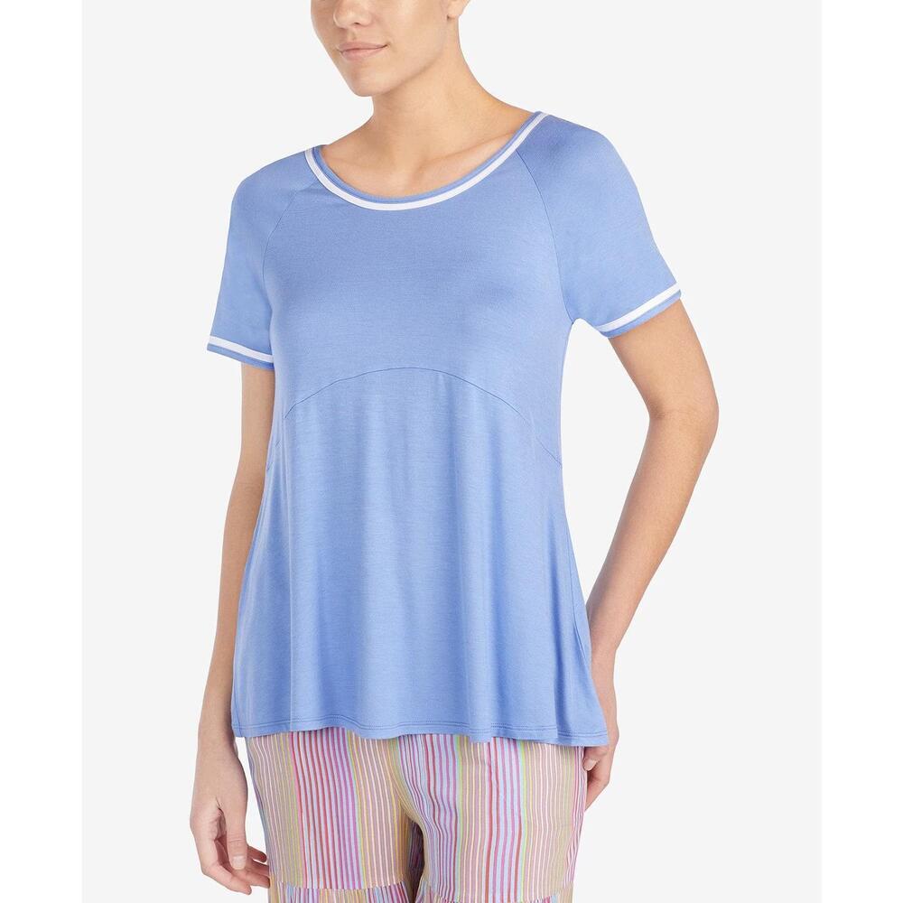 NEW LAYLA women's sleepwear contrast trim pajama top in periwinkle